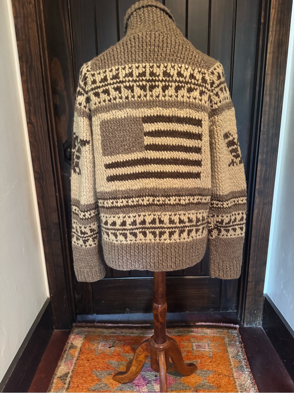 Vintage and Rare Ralph Lauren Shawl Collar Knit Cardigan Jacket - Gray & Cream - Picture 8 of 14